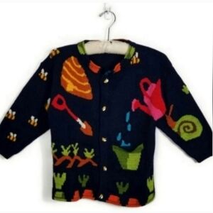 Christine Foley Kids Beehive Gardening Cotton Bee Button Cardigan Medium